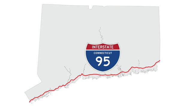 Interstate 95 Connecticut Map with Highway Shield Badge USA CT Route Layout Illustration