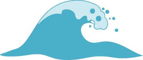 Fototapeta premium Simple blue ocean sea wave icon with splash bubbles