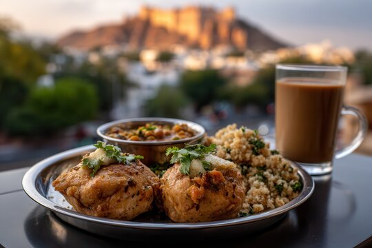Enjoying dal baati churma with Hawa Mahal in Jaipur