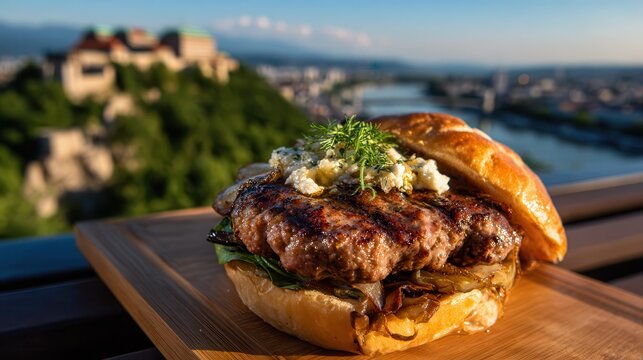 Enjoying pljeskavica at Kalemegdan Fortress in evening light