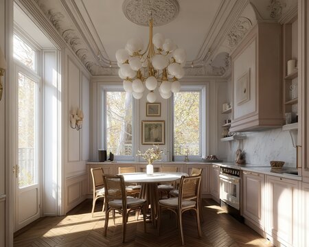 Chic kitchen design in Paris with natural sunlight