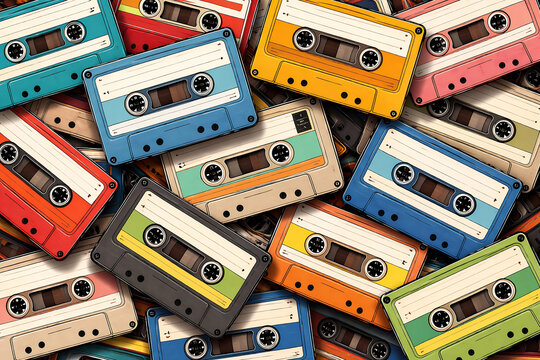 Retro colorful cassette tapes background