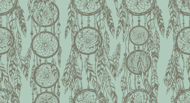 dreamcatcher pattern feathers beads bohemian style background