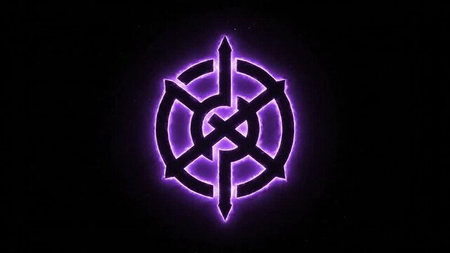 Epic purple lightning bolts striking across black background, revealing a mysterious symbol and dramatic sound effects