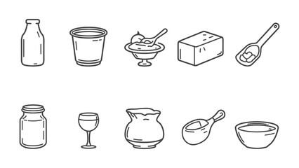 Obraz premium Dairy Delight: A minimalist illustration showcases an array of dairy essentials, including milk, yogurt, ice cream, butter, and more, offering a glimpse into the wholesome world of dairy.