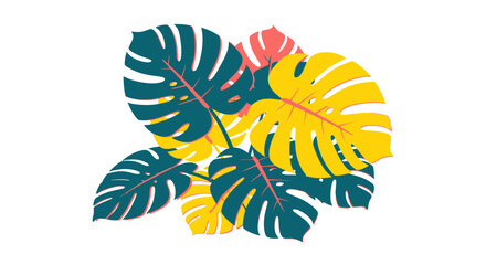 Obraz premium Vibrant Monstera Leaves Tropical Plant Illustration Isolated on White Background