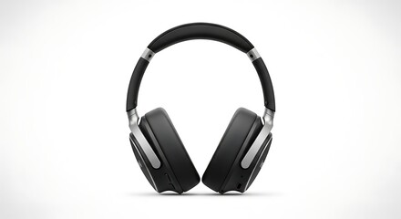 Fototapeta premium modern black wireless headphones isolated on white background minimalist tech concept