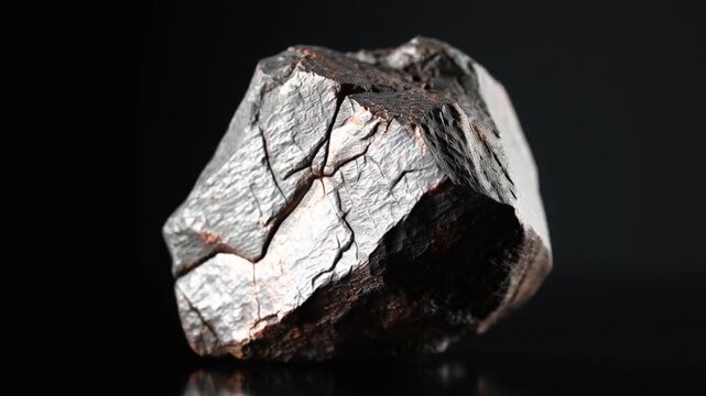 close-up of raw metallic ore on black background