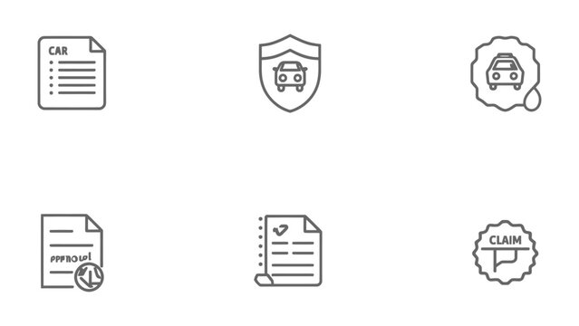 Car Insurance Icons: A collection of concise line art icons representing essential facets of insurance, providing a clear and comprehensive visual aid.