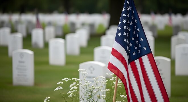 American flags and white tombstones in a military cemetery a solemn remembrance of fallen heroes