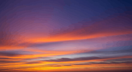 Fototapeta premium Vibrant orange and purple sunset sky with wispy clouds at dusk