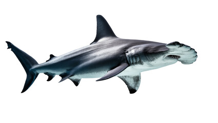 Fototapeta premium Great Hammerhead Shark Swimming Side View with Gray Markings