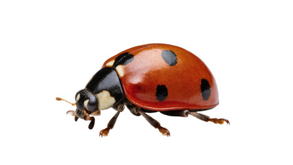 Red ladybug with black spots crawling on legs © Sylas
