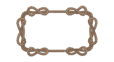 Fototapeta premium Nautical Rope Border Frame with Decorative Knots, Isolated on White Background