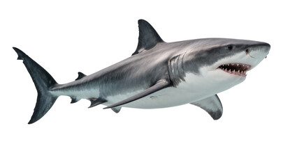 Fototapeta premium Gray Great White Shark Swimming with Open Mouth and Visible Teeth