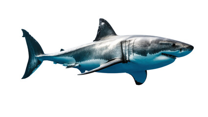 Obraz premium Large Great White Shark Swimming Underwater with Blue Water