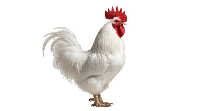 White Rooster with Red Comb and Wattles Standing