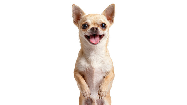 Beige Chihuahua Dog with Tongue Out and Raised Paws
