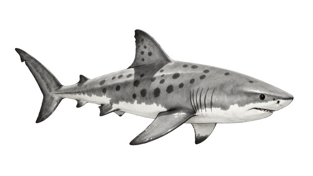Spotted Leopard Shark Swimming Side View with Visible Teeth