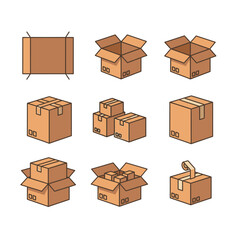 Fototapeta premium Cardboard Boxes Set: Packaging, Shipping, Storage, Moving, Delivery Icons