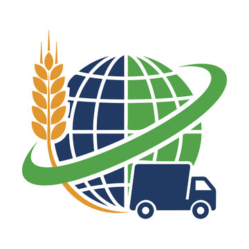 Global agriculture and logistics world food and transportation logo design
