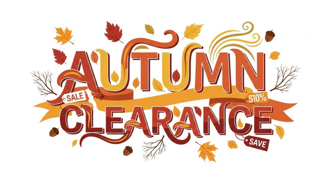 Autumn Clearance Sale Banner with Fall Leaves and Acorns