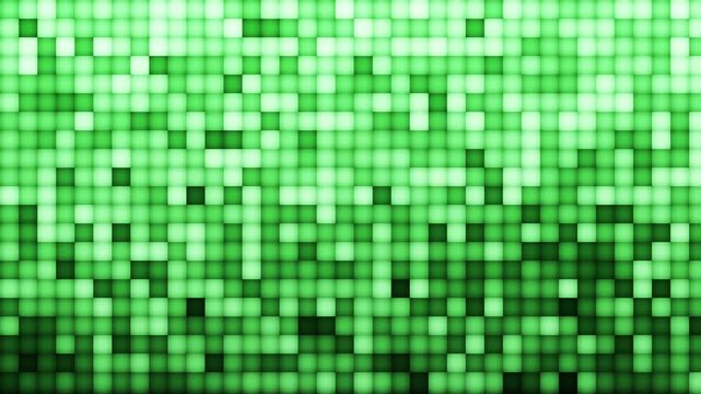 Pixelated grid pattern background animation, flashing square blocks with colorful neon lights, abstract retro disco light loop for stage, elegant geometric backdrop. 4k video