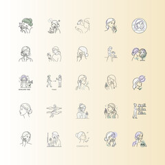 Fototapeta premium Minimalist woman skincare routine steps icon set or Skincare application outline icons for beauty design