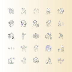 Fototapeta premium Minimalist Woman Skincare Steps Icon Set or Outline Style Female Beauty Routine Steps Icon Collection