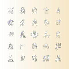 Fototapeta premium Skincare routine line art icons set or Woman skincare step by step minimal icons