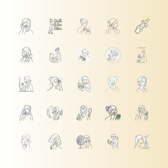 Fototapeta premium Skincare Routine Steps Line Art or Woman Applying Beauty Products Outline