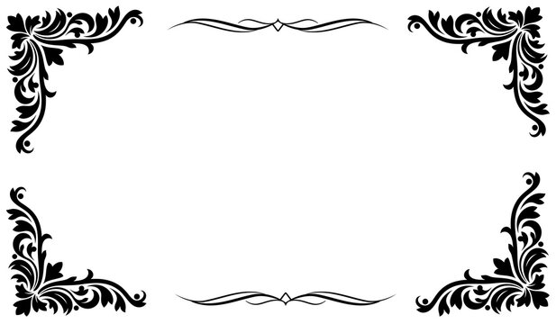 Elegant Vintage Floral Corner Frame Vector, Ornamental Border Design, Classic Decorative Divider Elements, Luxury Black Flourish Frame for Invitation, Wedding, Certificate