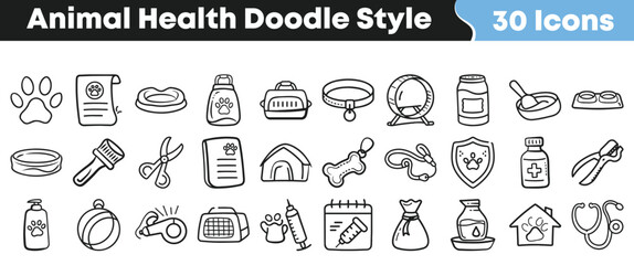 Naklejka premium Hand drawn collection of various veterinary and pet care icons for graphic design