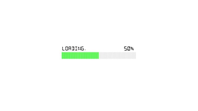 Green loading bar process animation, loading bar 0-100 on white background.4k video