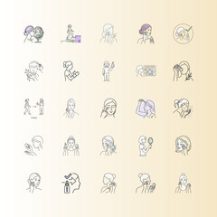 Fototapeta premium Woman Skincare Routine Steps Thin Line Icons or Female Skincare Application Process Pictograms Outline Style