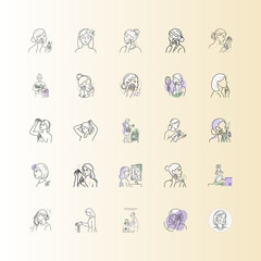 Fototapeta premium Woman skincare steps outline icons or Skincare routine steps vector icons