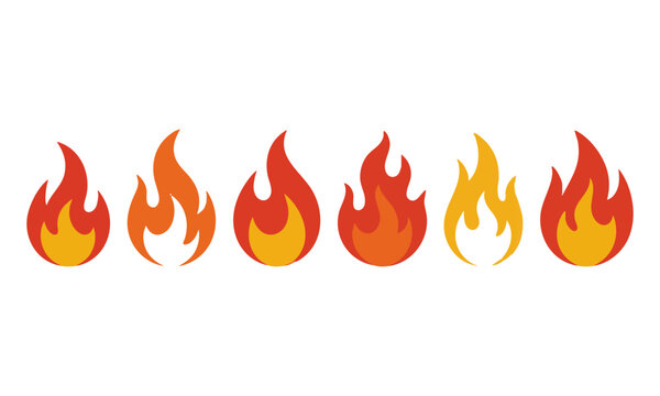 Simple fire icon collection flame shapes vector illustration.