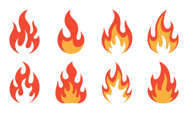 Fire element icon set minimal flame shapes vector illustration.
