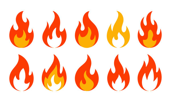 Burning flame icon collection clean vector illustration.
