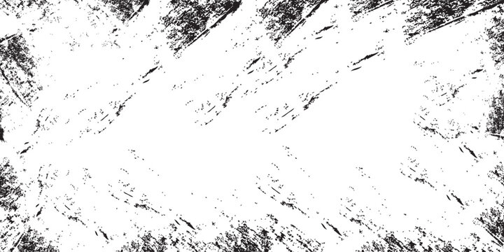 An abstract grunge texture featuring dark black ink splat designs and paint spray drops on a dirty paper background with a splatter border element