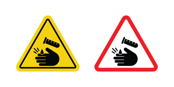 Chemical burns hazard sign outlined. Flat fill icons