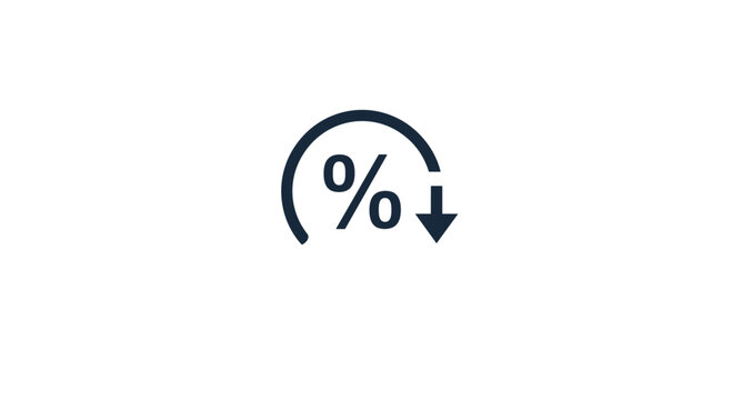 Percentage sign with a downward arrow enclosed in a circle, symbolizing a decrease in value, discount, or market decline.