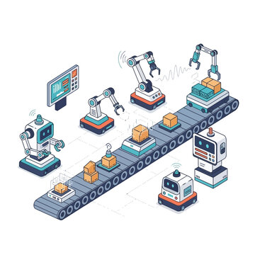 Automated Factory Assembly Line with Robots and Conveyor Belt - Future Technology