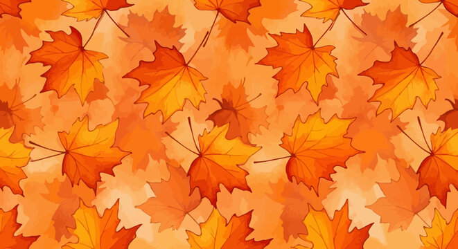 Vibrant orange autumn leaves seamless pattern background