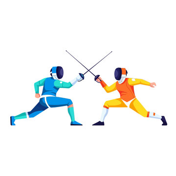 Two Fencers Competing with Swords, Ready for Duel