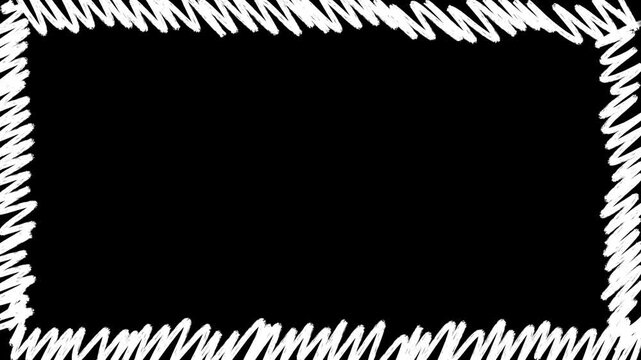 Hand drawn playful sketchy white scribble rectangular frame border animation on transparent background
