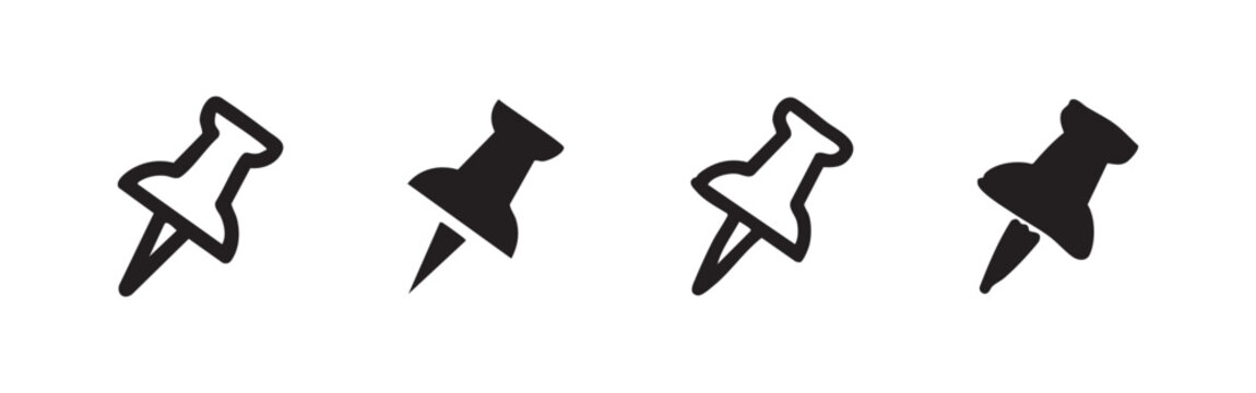 Push Pin Thumbtack Icon Set - Office Stationery and Notice Symbols