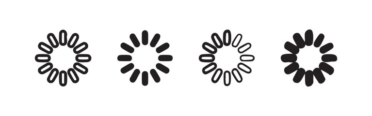 Obraz premium Loading spinner icon set in various styles, representing progress, waiting, and data buffering.