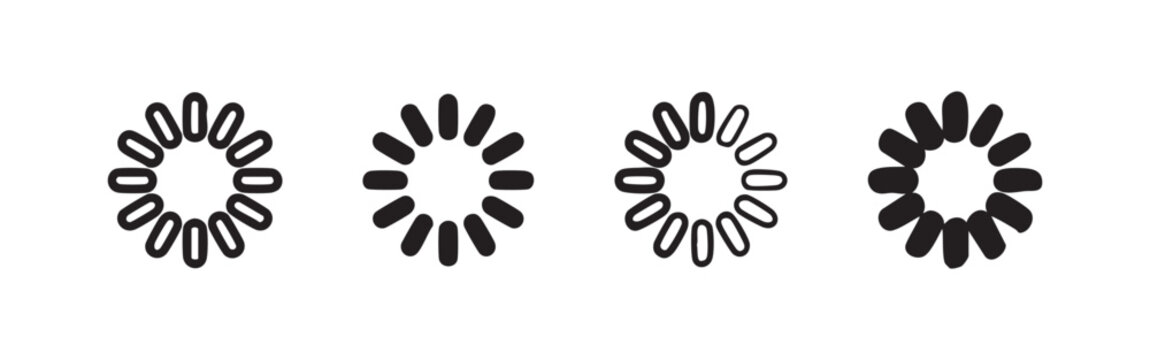 Loading spinner icon set in various styles, representing progress, waiting, and data buffering.