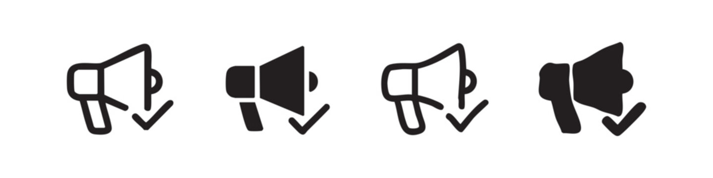 Megaphone with Checkmark Icon Set for Verified Announcements